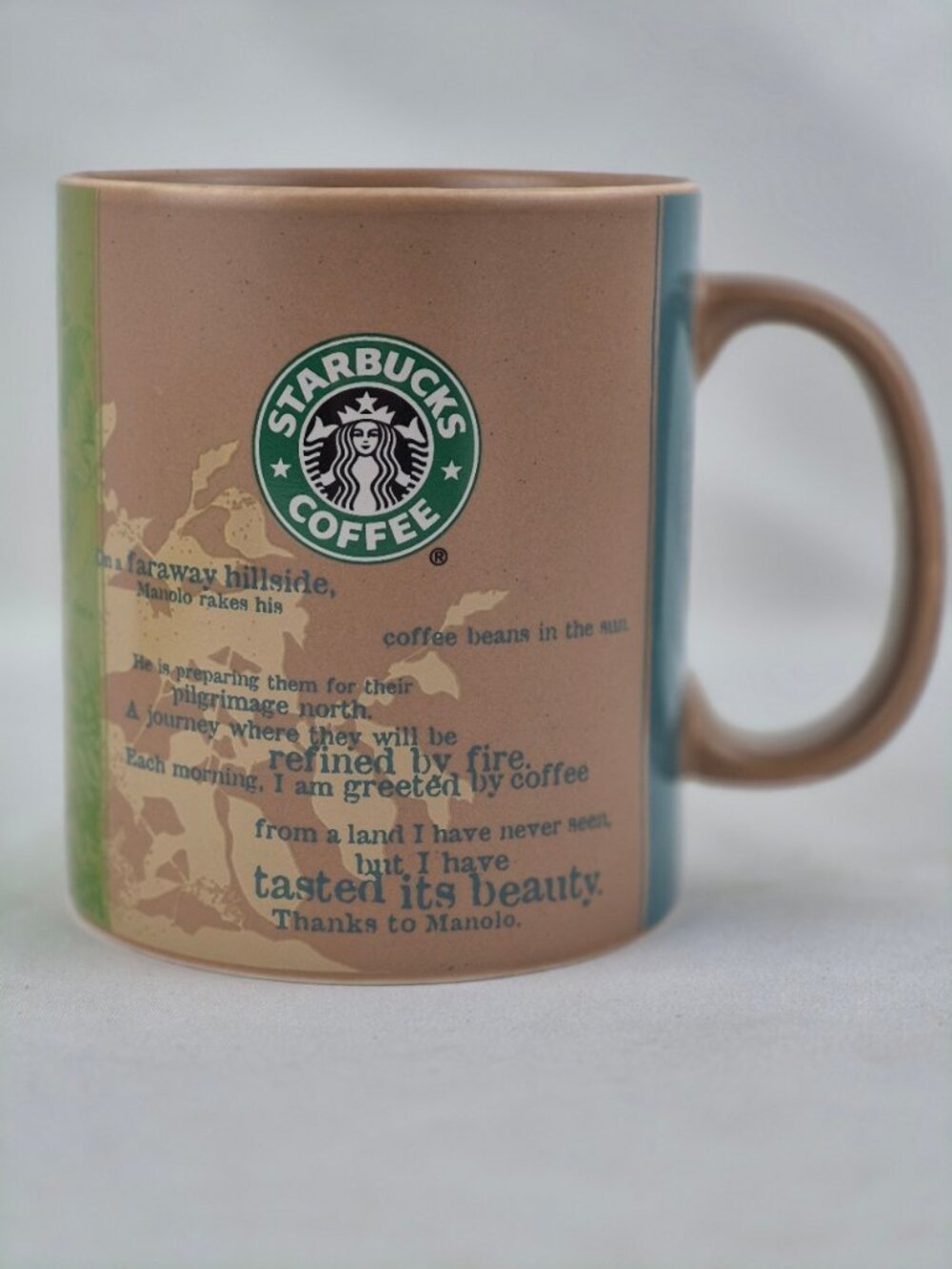 Starbucks Thanks to Manola Origin of the Coffee Bean Mug Africa Map  2006 18 oz
